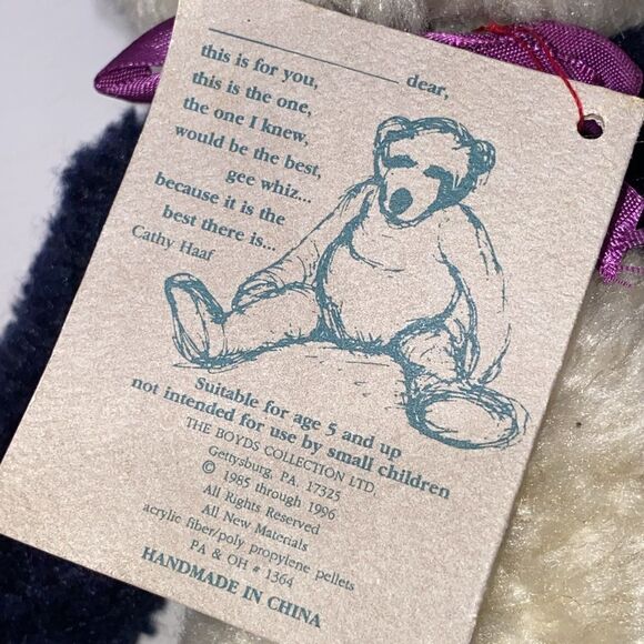 Vintage Boyds Bear Ogden Jointed Plush Panda Bear with Purple Bow 1985-1996 - Picture 11 of 13